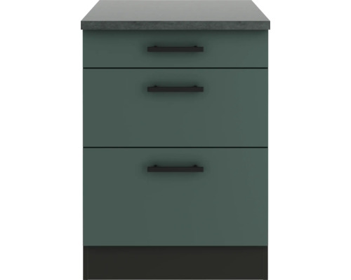 Meuble bas avec trois tiroirs et poignées