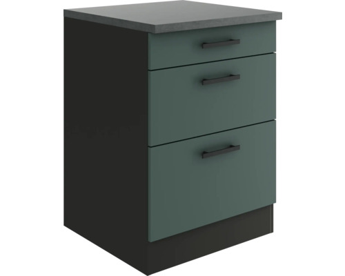 Optifit Schubladenunterschrank Verona405 BxTxH 60x60x84,8 cm grün matt zerlegt Unterschrank mit drei Schubladen