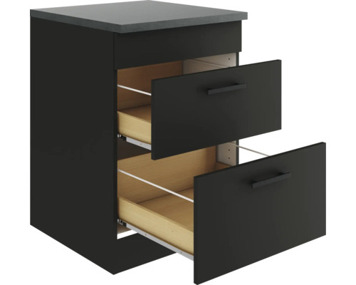 Table de chevet avec deux tiroirs ouverts pour le rangement