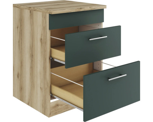 Table de chevet avec deux tiroirs et structure en bois