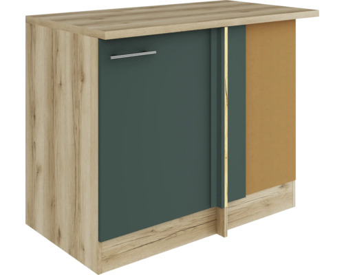 Meuble bas d'angle Optifit Savona405 lxhxp 110 x 60 x 84,8 cm vert mat démonté tirant réversible (montage à gauche ou à droite)