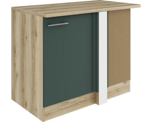 Meuble bas d'angle Optifit Savona405 lxhxp 110 x 60 x 84,8 cm vert mat démonté tirant réversible (montage à gauche ou à droite)