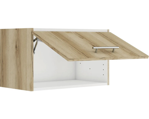 Armoire murale avec porte en bois ouverte et poignée en métal