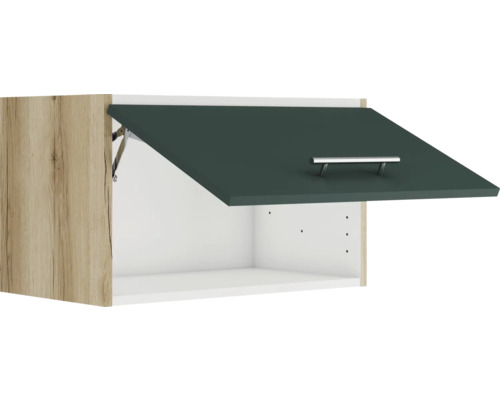 Armoire suspendue avec rabat, décor bois et poignée