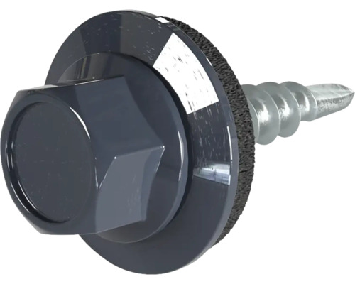 Vis PRECIT 4,8x19 mm gris anthracite RAL 7016 paquet = 100 pces Vis à tôle avec rondelle d''étanchéité et tête hexagonale