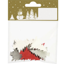 Dekorative Holzstreuteile in Tannenbaumform in einer Verpackung