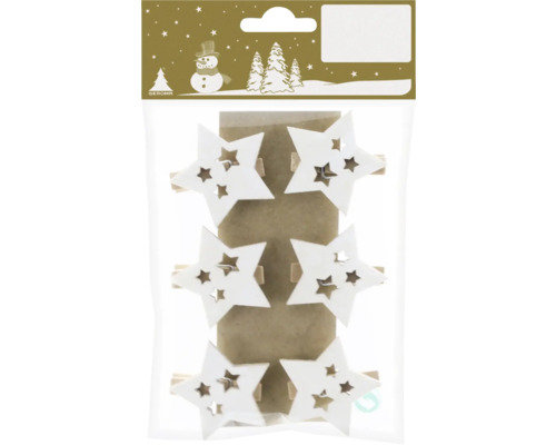 Weihnachtsdeko Clips mit Stern Holz weiss 4 cm