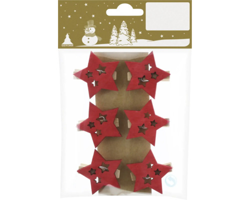 Weihnachtsdeko Clips mit Stern Holz rot 4 cm