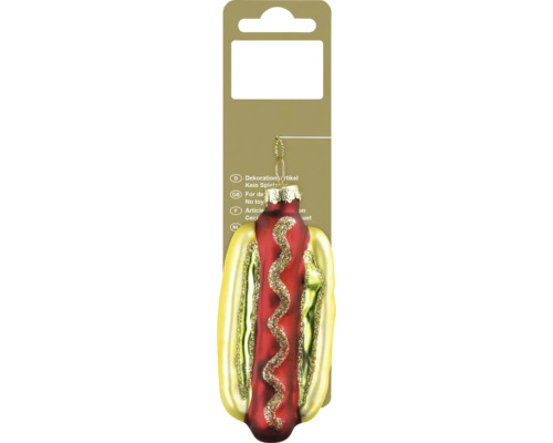 Décoration de Noël suspension hotdog en verre doré rouge