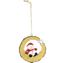 Pendentif en rondelles de bois avec motif bonhomme de neige et suspension comme décoration de Noël