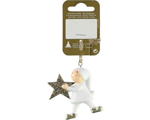 Décoration de Noël suspension petite figurine en bois blanc doré