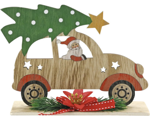 Décoration de Noël Père Noël dans une voiture en bois