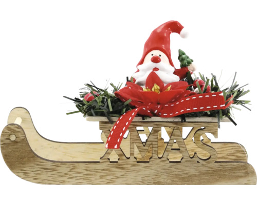 Décoration de Noël suspension Père Noël sur une luge en bois