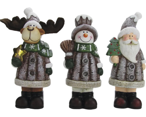 Décoration de Noël figurines en céramique 18 cm gris 3 pièces