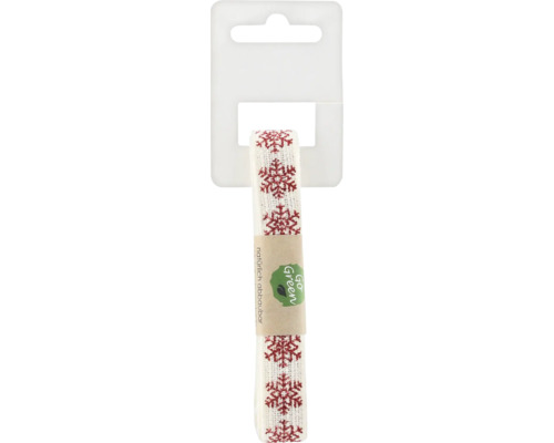 Ruban cadeau 2 m 15 mm flocons de neige rouge