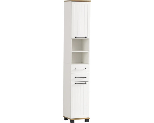 Armoire haute Möbelpartner Jelda lxhxp 30.3x180.9x32.6 cm blanc mat chêne campagnard décor