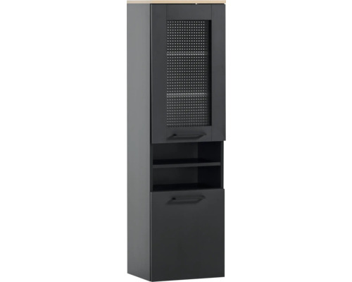Armoire haute Möbelpartner Malte lxhxp 40.3x138.3x32 cm noir mat artisan chêne Armoire haute de salle de bains noire avec étagères et porte