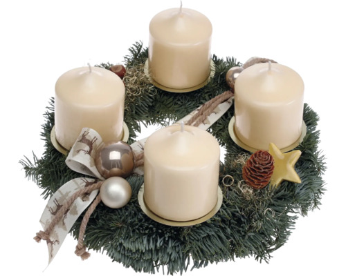 Adventskranz Nobilistanne Ø 30 cm H ca. 15 cm inkl. 4 Stumpenkerzen Ø 7 cm H 8 cm creme