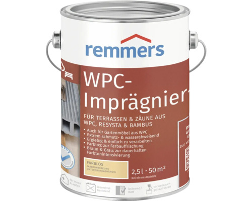 Huile d'imprégnation WPC et bambou incolore 2,5 l Remmers Imprégnation WPC pour terrasses et clôtures en bidon de 2,5 litres