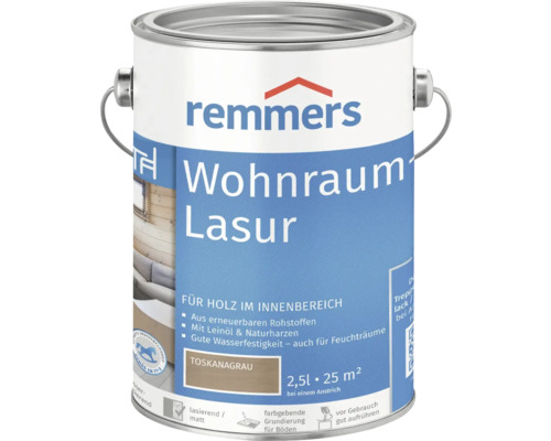 Dose Holzlasur für Innenräume, Farbton Toskanagrau, 2,5 Liter, Marke Remmers