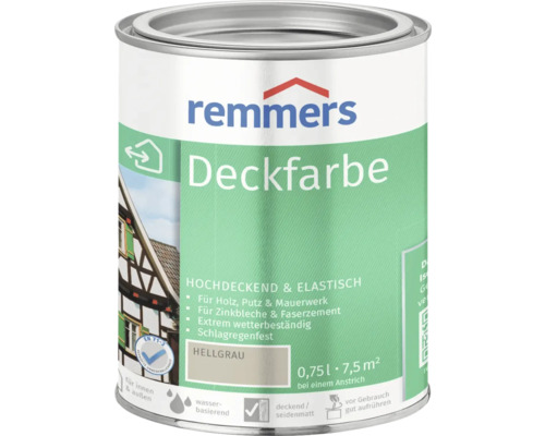 Remmers peinture couvrante, gris clair, boîte de 0,75 litre pour bois, crépi et maçonnerie