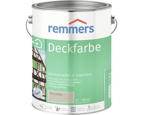 Peinture couvrante Remmers en seau, adaptée au bois, au plâtre et à la maçonnerie