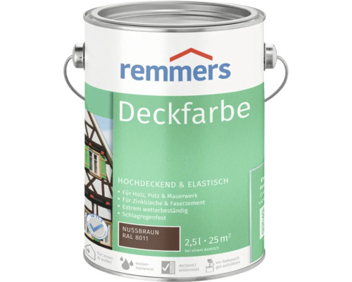 Farbeimer mit Remmers Deckfarbe Nussbraun RAL 8011, 2,5 Liter