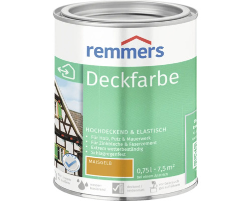 Peinture couvrante pour bois Remmers jaune maïs 750 ml Peinture couvrante Remmers, pot de 0,75 litre pour l''intérieur et l''extérieur