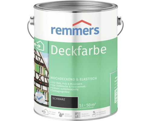 Remmers Deckfarbe Schwarz, 5 Liter Dose für Holz, Putz und Mauerwerk