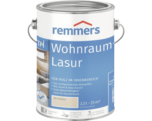 Lasure pour espace d'habitation Remmers gris antique 2,5 l Remmers Wohnraum Lasur, un pot de lasure pour bois d''intérieur