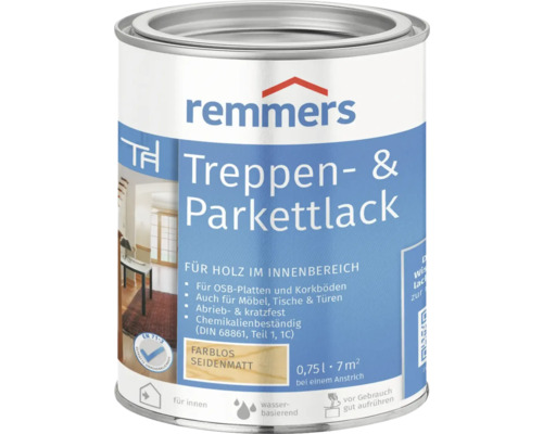 Remmers vernis pour escaliers et parquets, incolore, satiné, boîte de 0,75 litre pour bois en intérieur