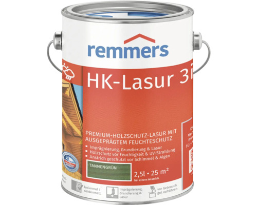 Remmers HK Lasur 3en1 vert sapin, lasure de protection du bois dans un seau métallique