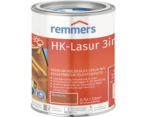 Remmers HK-Lasur 3en1 Acajou, lasure de protection du bois en pot de peinture, 0,75 litre