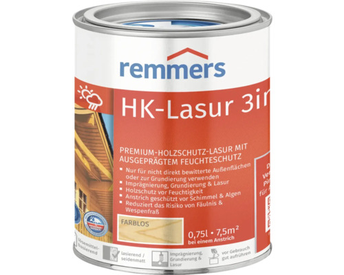 Lasure incolore HK Remmers 750 ml Lasure incolore Remmers HK Lasur 3en1 de protection du bois en boîte de 0,75 litre