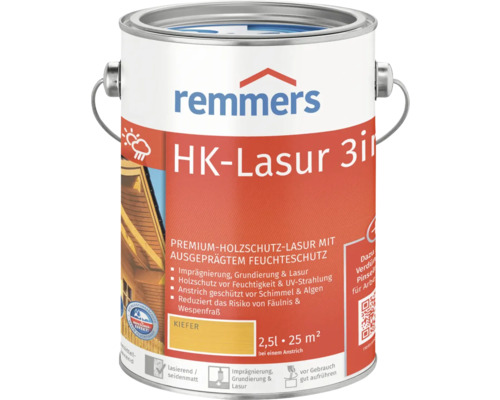 Lasure de protection du bois Remmers HK-Lasur 3en1 en seau de 2,5 litres