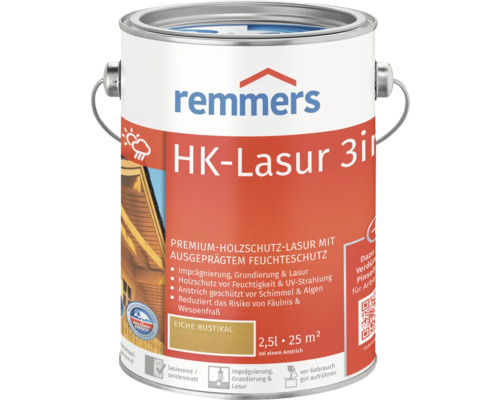 Remmers HK-Lasur 3en1 Lasure de protection du bois Chêne rustique, boîte de 2,5 litres