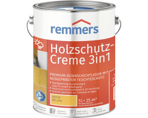 Remmers Holzschutz-Creme 3in1, 5 Liter, Holzlasur für Imprägnierung, Grundierung und Lasur in einem Arbeitsgang, Feuchtigkeitsschutz und Schutz vor Schimmel und Algen