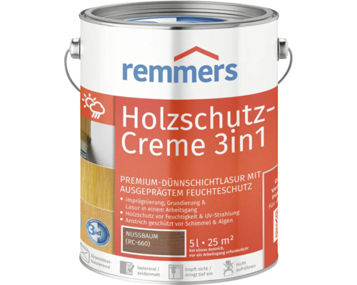 Remmers Holzschutz-Creme 3in1 Nussbaum, 5 Liter, Holzschutzlasur im Eimer
