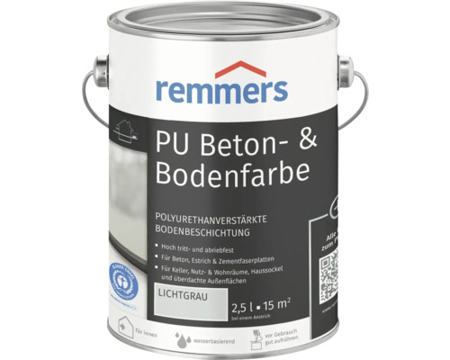Remmers PU Betonfarbe und Bodenfarbe lichtgrau 2,5L Remmers PU Beton- und Bodenfarbe im Metalleimer mit 2,5 Liter Inhalt