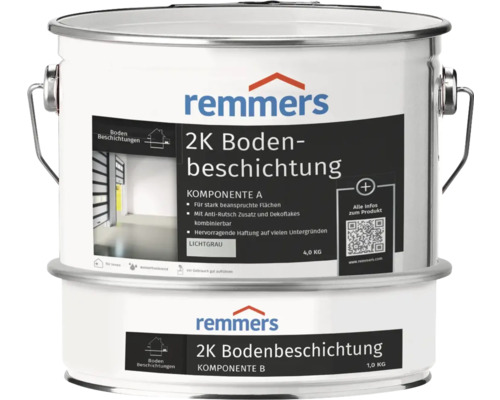 Enduction pour sol en résine époxy Remmers bicomposant brillant satiné gris clair 5 kg Enduction pour sol en résine époxy Remmers bicomposant brillant satiné gris clair 5 kg