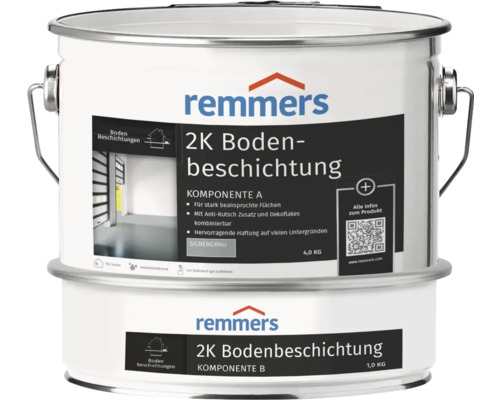 Enduction pour sol en résine époxy Remmers bicomposant brillant satiné gris argent 5 kg Enduction pour sol en résine époxy Remmers bicomposant brillant satiné gris argent 5 kg