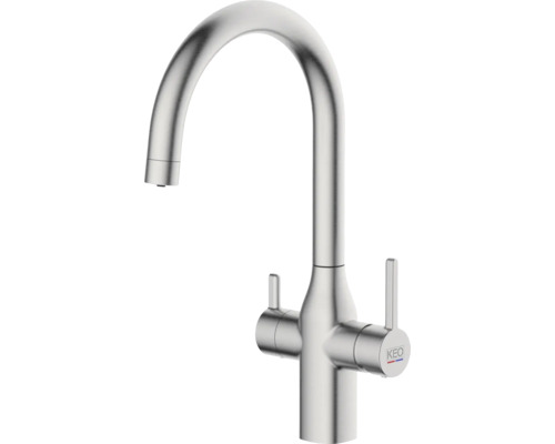 Robinet de cuisine avec fonction de filtre KEO Noa acier inoxydable brossé Robinet de cuisine en métal avec bec haut