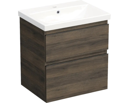 Jungborn TRENTA Waschbecken mit Unterschrank BxHxT 60x65x45 cm Frontfarbe gladstone eiche tabak - Griffleiste schwarz Jungborn TRENTA Waschbecken mit Unterschrank BxHxT 60x65x45 cm Frontfarbe gladstone eiche tabak - Griffleiste schwarz