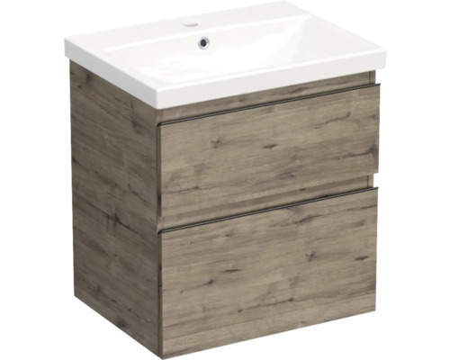 Jungborn TRENTA Waschbecken mit Unterschrank BxHxT 60x65x45 cm Frontfarbe wellington eiche - Griffleiste schwarz Jungborn TRENTA Waschbecken mit Unterschrank BxHxT 60x65x45 cm Frontfarbe wellington eiche - Griffleiste schwarz