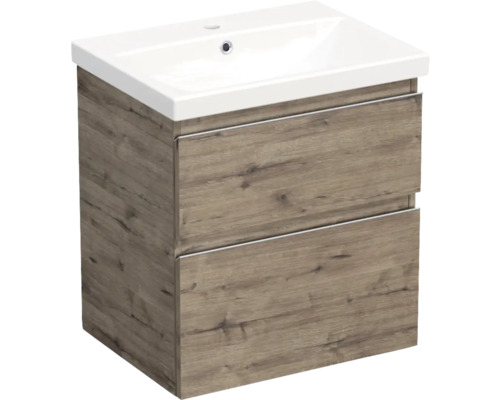 Vasque céramique avec meuble bas Jungborn TRENTA lxhxp 60x65x45 cm wellington chêne - poignée argent