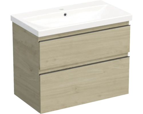 Vasque céramique avec meuble bas Jungborn TRENTA lxhxp 80x65x45 cm kendal chêne nature - poignée noire