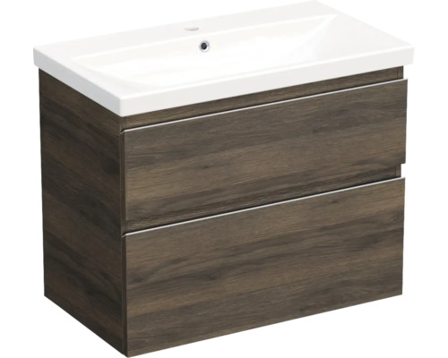 Vasque céramique avec meuble bas Jungborn TRENTA lxhxp 80x65x45 cm gladstone chêne tabac - poignée argent
