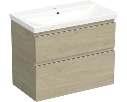 Jungborn TRENTA Waschbecken mit Unterschrank BxHxT 80x65x45 cm Frontfarbe kendal eiche natur - Griffleiste chrom matt Jungborn TRENTA Waschbecken mit Unterschrank BxHxT 80x65x45 cm Frontfarbe kendal eiche natur - Griffleiste chrom matt