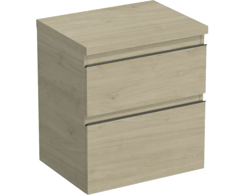 Waschtischunterschrank Jungborn TRENTA BxHxT 56.7x64.6x44.5 cm kendal eiche natur - Griff schwarz Waschtischunterschrank mit zwei Schubladen