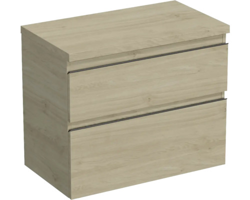 Waschtischunterschrank Jungborn TRENTA BxHxT 76.7x64.6x44.5 cm kendal eiche natur - Griff schwarz Hängender Waschtischunterschrank mit zwei Schubladen